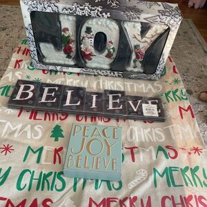 Costco Flocked Vintage JOY Letters Hallmark BELIEVE Wood Letters XMAS Bag